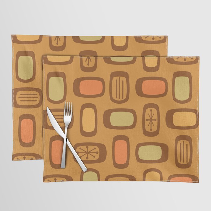 Midcentury MCM Rounded Rectangles Ochre Placemat