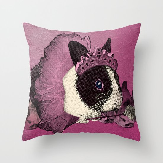 Pink Bunny Princess Print Throw Pillow