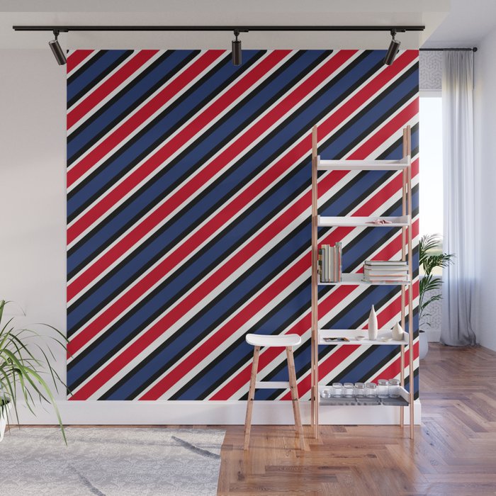 TEAM COLORS 1…Red  white blue diagonal stripe Wall Mural