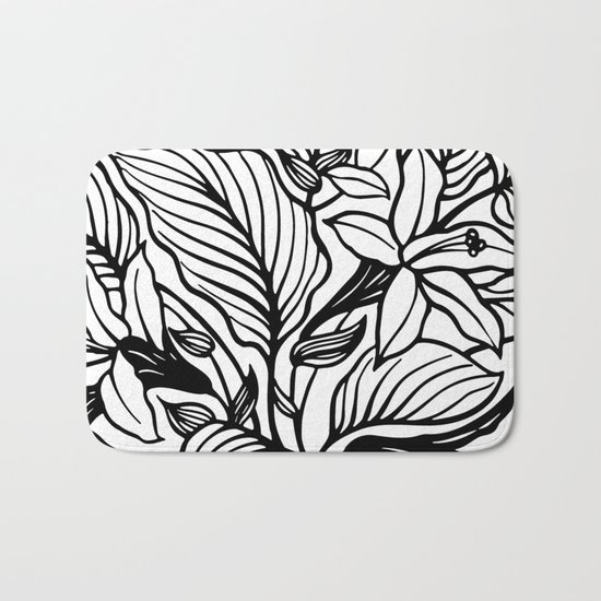 White Black Floral Minimalist Bath Mat