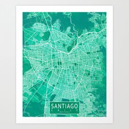 Santiago City Map of Chile - Watercolor Art Print
