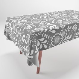 Grey And White Eastern Floral Pattern Tablecloth