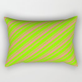 [ Thumbnail: Green and Light Coral Colored Striped Pattern Rectangular Pillow ]