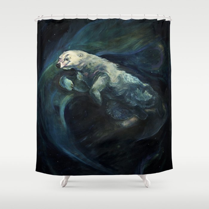 Polar Bear Swimming in Northern Lights Shower Curtain