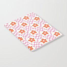 Orange Flower Pink & White Warped Double Checker Notebook