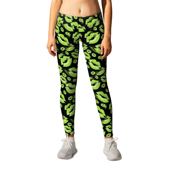 Two Kisses Collided Lip Smacking Lime Colored Lips Pattern Leggings
