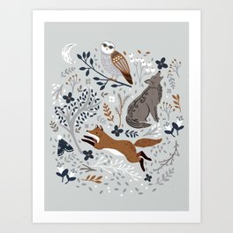 Nocturnal Woodland Animals Art Print