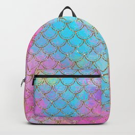 Pastel Mermaid Scales Gold Sparkle Glitter Backpack