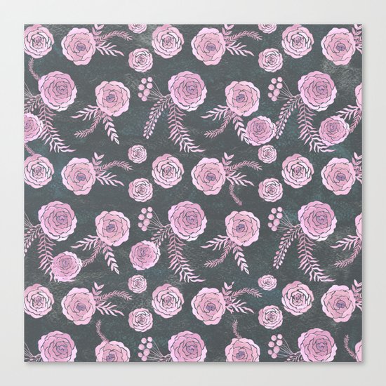 Peony Pattern Grey Canvas Print