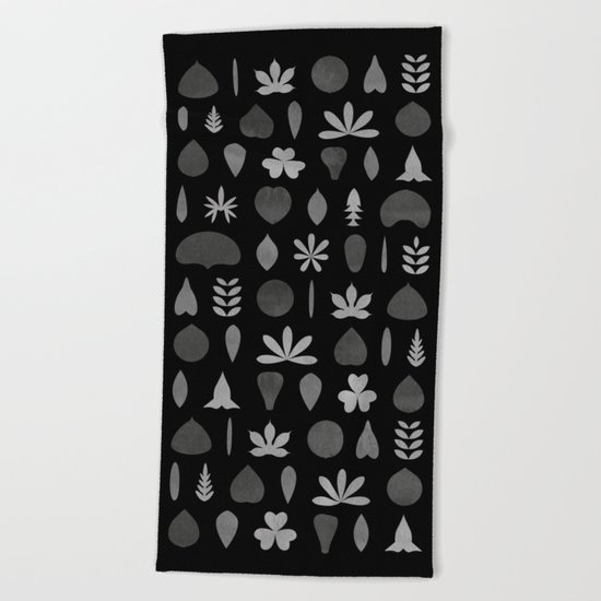 Leaf Shapes and Arrangements Pattern Greyscale Beach Towel