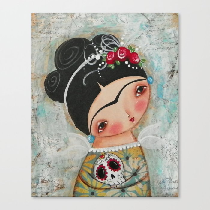 Frida and her sugar skull Canvas Print