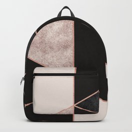 Modern geometric rose gold black pink marble Backpack | Painting, Marble, Luxury, Stylish, Modern, Geometricrosegold, Rosegold, Blacktriangles, Rosegoldpattern, Abstract 