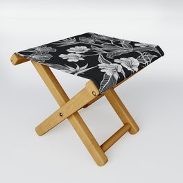 Black and White Floral Garden Folding Stool