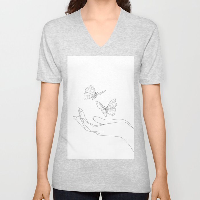 Butterflies on the Palm of the Hand V Neck T Shirt