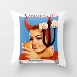 Devilishly dry vodka martini, devil pitchfork vintage advertisement poster / posters Throw Pillow