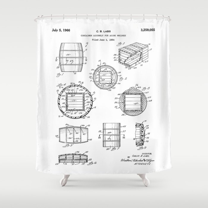 Whisky Barrel Patent - Whisky Art - Black And White Shower Curtain