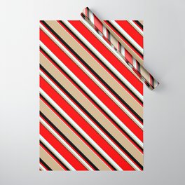[ Thumbnail: Red, Light Cyan, Tan, and Black Colored Lines/Stripes Pattern Wrapping Paper ]