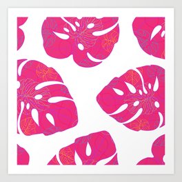 Modern Monstera - pink floral pattern Art Print