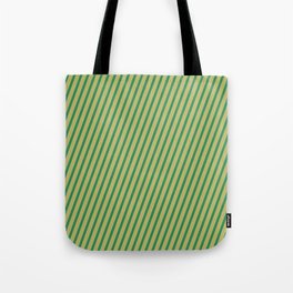 [ Thumbnail: Dark Khaki and Sea Green Colored Lines Pattern Tote Bag ]