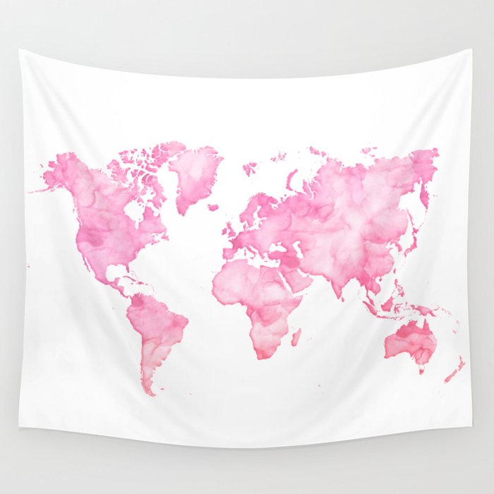 Pink watercolor world map Wall Tapestry by blursbyaiShop | Society6