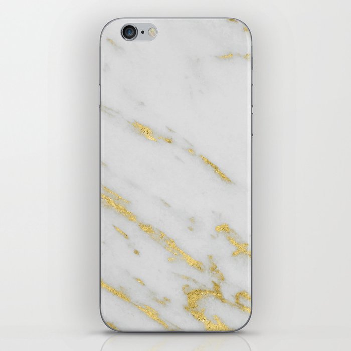 Marble - Shimmery Gold Marble on White Pattern iPhone Skin