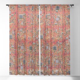 Computer Circuit Board Technology Gamer Data IT Pattern Red Sheer Curtain