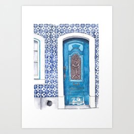 Blue door with tiles Art Print