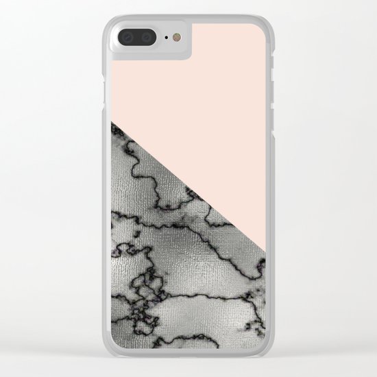 Peach and silver marble metallic Clear iPhone Case