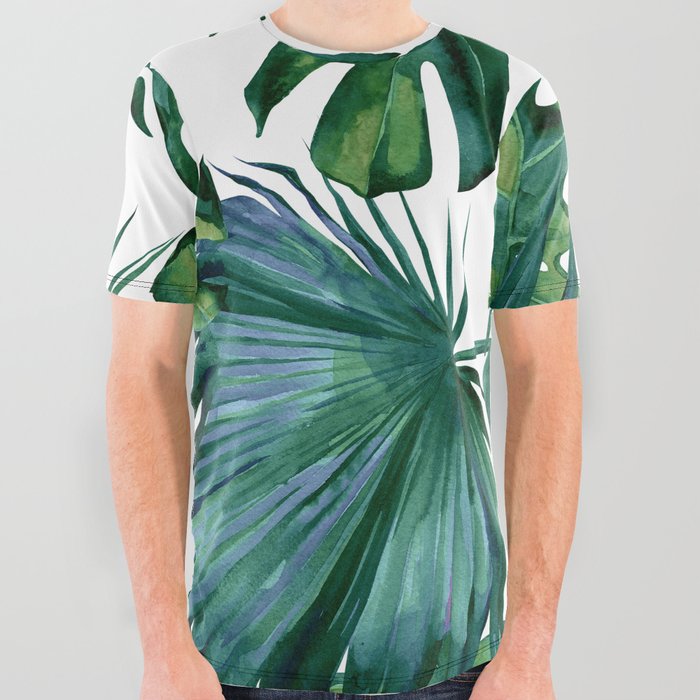 Classic Palm Leaves Tropical Jungle Green All Over Graphic Tee