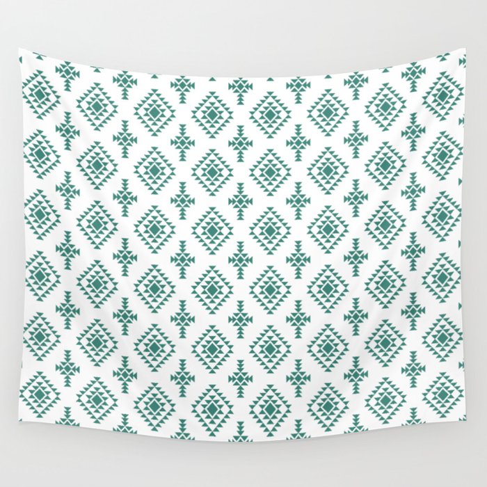 Green Blue Native American Tribal Pattern Wall Tapestry