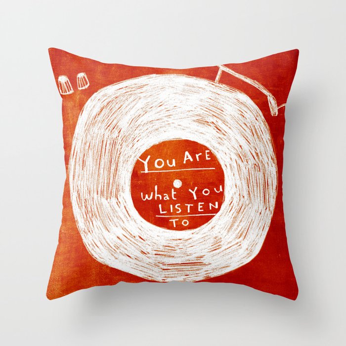 you are what you listen to, RED Throw Pillow