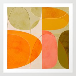 mid century geometric lines curry blush spring Art Print
