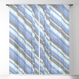 [ Thumbnail: Cornflower Blue, Dim Gray, and Light Cyan Colored Striped Pattern Sheer Curtain ]