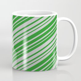 [ Thumbnail: Forest Green & Grey Colored Stripes Pattern Coffee Mug ]