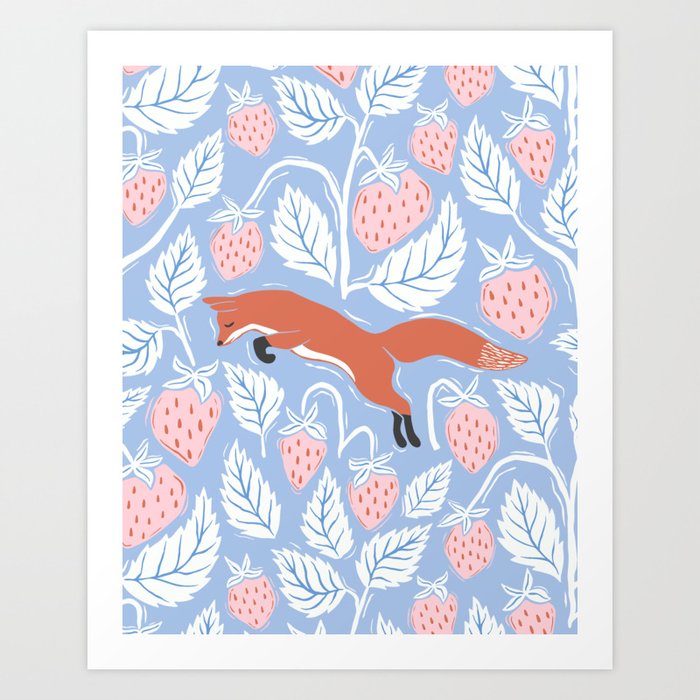 Strawberry fox Art Print