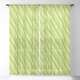 [ Thumbnail: Green & Tan Colored Lined/Striped Pattern Sheer Curtain ]