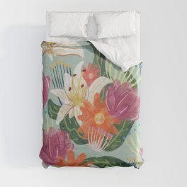 mint watercolor floral pattern Duvet Cover