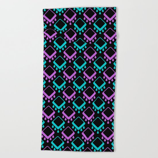 Abstract colorful geometric pattern . Black , Magenta , turquoise . Beach Towel