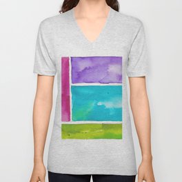 180811 Watercolor Block Swatches 8| Colorful Abstract |Geometrical Art V Neck T Shirt