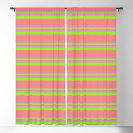 [ Thumbnail: Violet, Chartreuse, and Light Coral Colored Lined/Striped Pattern Blackout Curtain ]