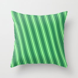 [ Thumbnail: Sea Green & Green Colored Lined Pattern Throw Pillow ]