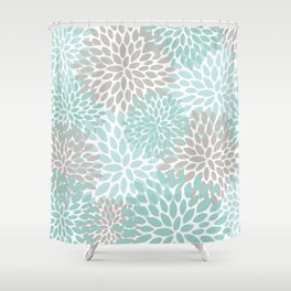 Floral Pattern, Teal, Aqua, Turquoise,Gray Shower Curtain