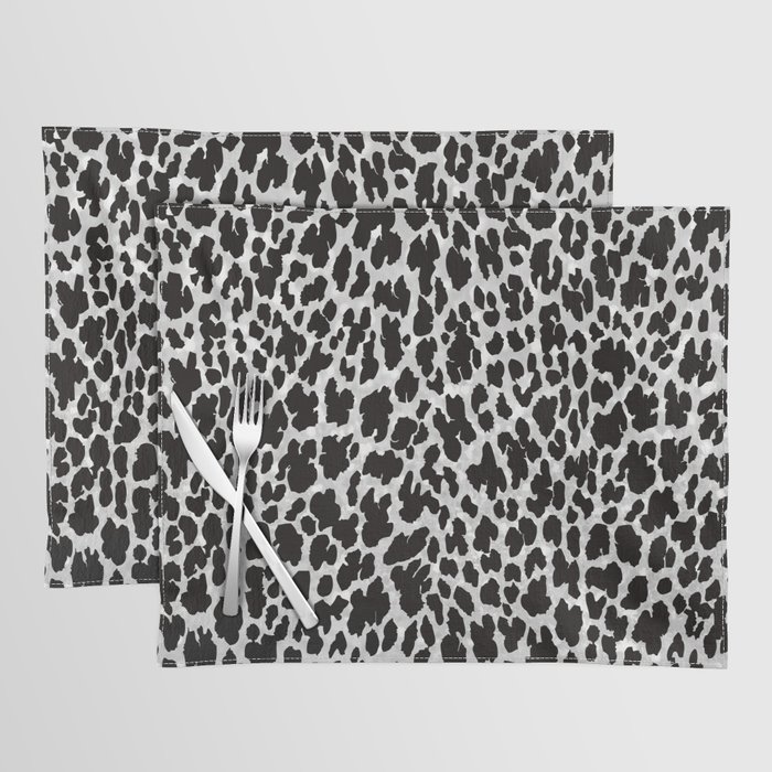 Modern black white cheetah animal print Placemat by Pink Water Society6