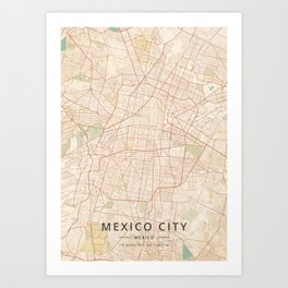 Mexico City, Mexico - Vintage Map Art Print