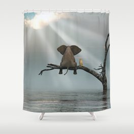 elephant and dog sit on a tree during a flood Shower Curtain