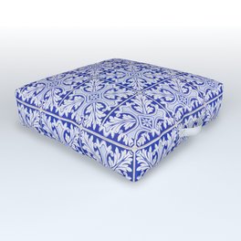 Gorgeous blue tiles with floral pattern. Vintage, traditional Portuguese ceramic tiles. Outdoor Floor Cushion