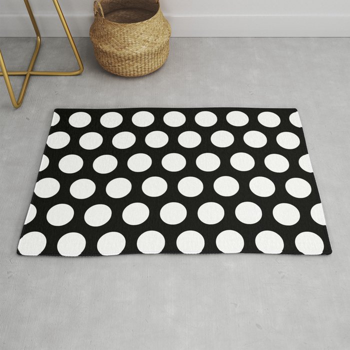 Black with White Polka Dots Rug by christineiris Society6