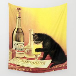 Absinthe Bourgeois Black Cat Vintage Wall Tapestry