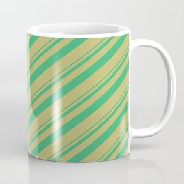 [ Thumbnail: Sea Green and Dark Khaki Colored Lined/Striped Pattern Coffee Mug ]