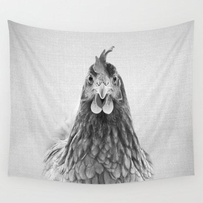 Chicken - Black & White Wall Tapestry